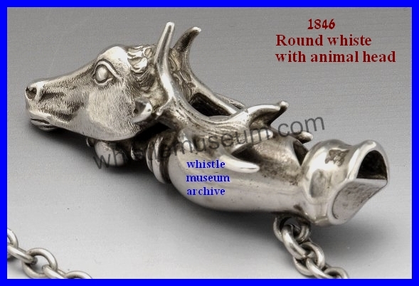 1846 round whistle , silver. England , whistle museum archive