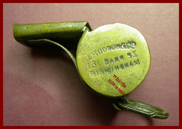 Referee whistle first dated one 131 Barr st. Acme, J. Hudson & Co whistle museum