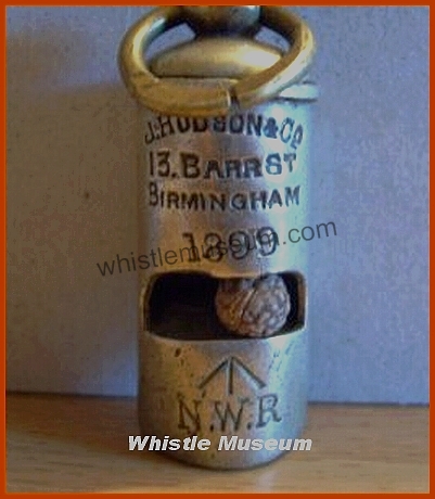 1899 Round NWR Hudson 1899 Military Railway whistle,Dated Round Pea Whistle by J.Hudson,, whistle museum