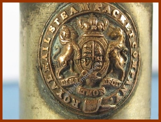 Round Royal Mail Steam Packet Co. RMSP crest whistle museum