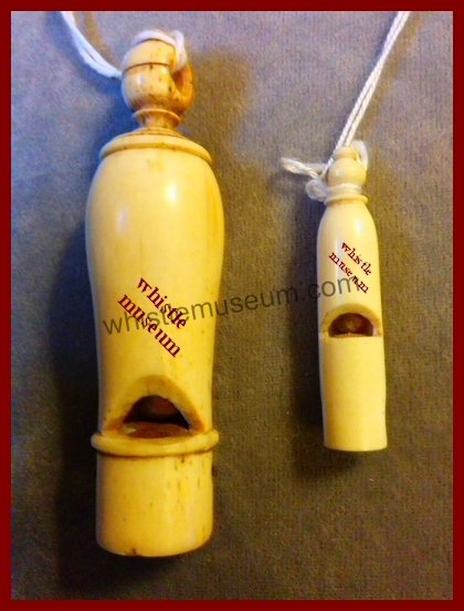 Two ivory and bone whistle large is a 19th century American Police , small by Dixon & Sons Sheffield, whistle museum