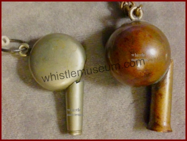 W.G&J Hawksley model 1777 1880s, 1889 catalogue along with H Millera Flattened spherical and Spherical whistle, whistle museum
